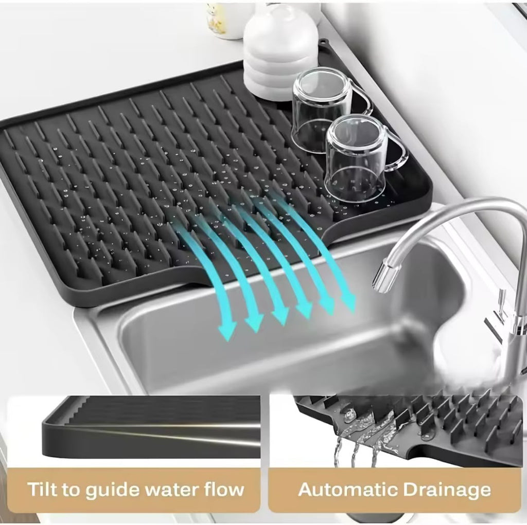 Kitchen Silicone Drain Mat with Built-in Drainage Design, Easy to Clean, Suitable for Countertops, Sinks, Refrigerators