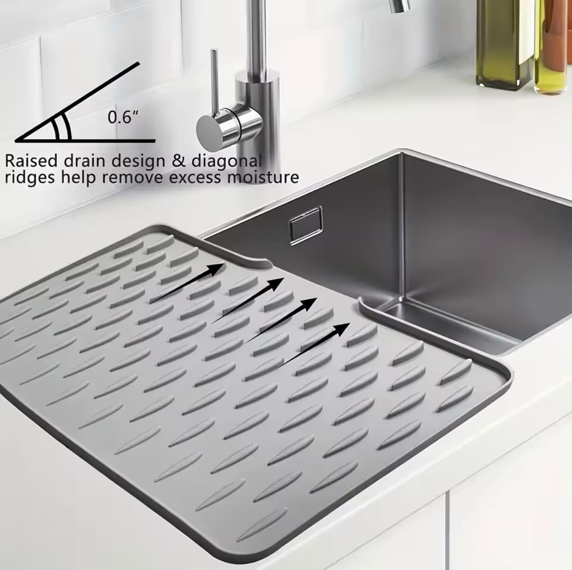 Kitchen Silicone Drain Mat with Built-in Drainage Design, Easy to Clean, Suitable for Countertops, Sinks, Refrigerators