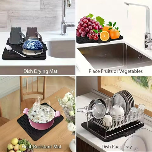 Kitchen Silicone Drain Mat with Built-in Drainage Design, Easy to Clean, Suitable for Countertops, Sinks, Refrigerators