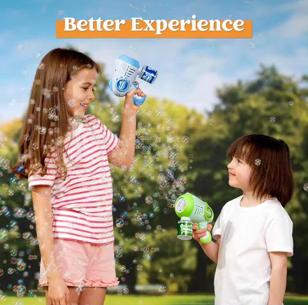 Sloosh 2 Kids Bubble Guns with 4 Bottles Solution Automatic Bubble Machine Gun with 8 Holes for Kids Summer Toys Birthday Gift