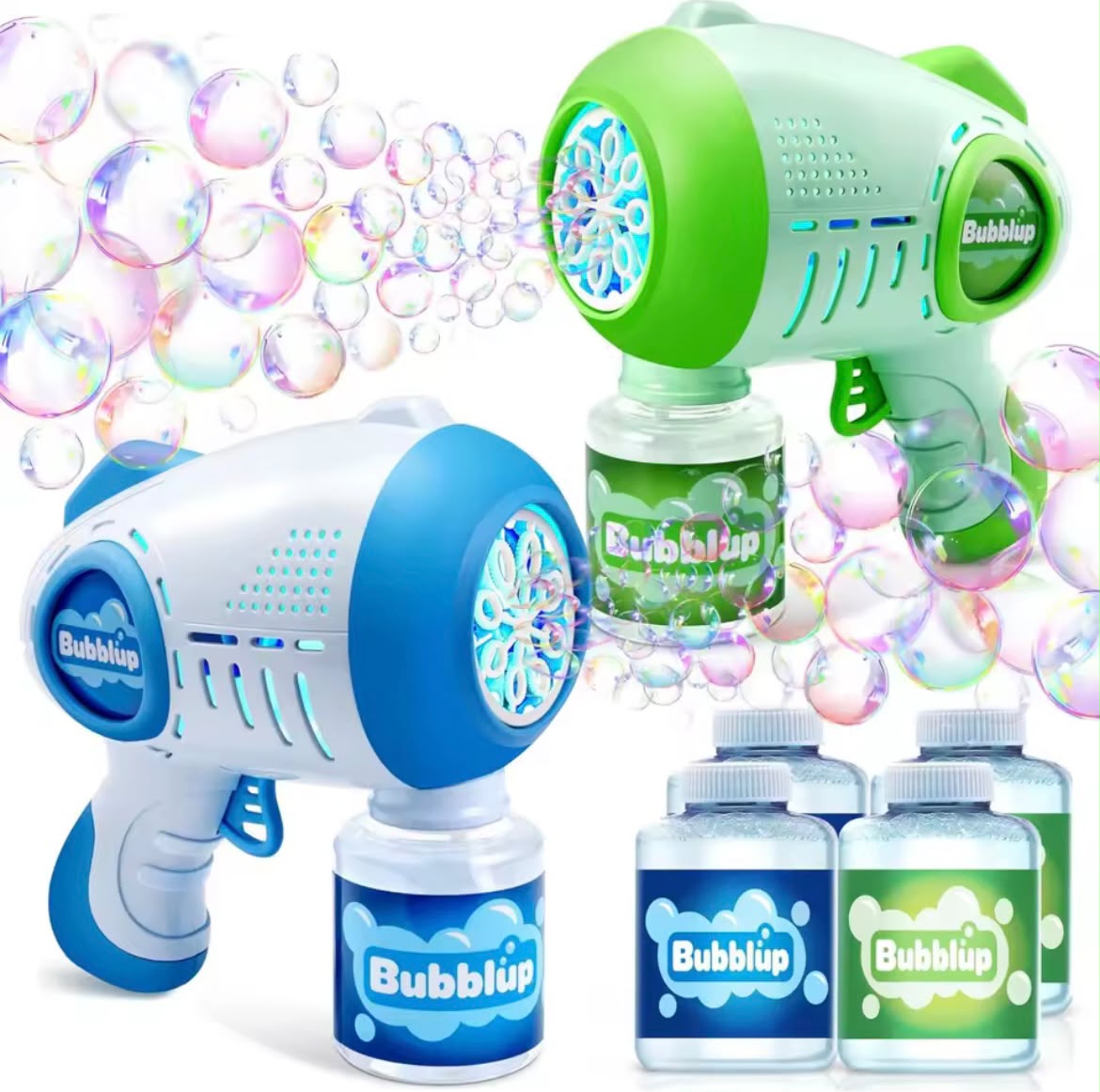 Sloosh 2 Kids Bubble Guns with 4 Bottles Solution Automatic Bubble Machine Gun with 8 Holes for Kids Summer Toys Birthday Gift