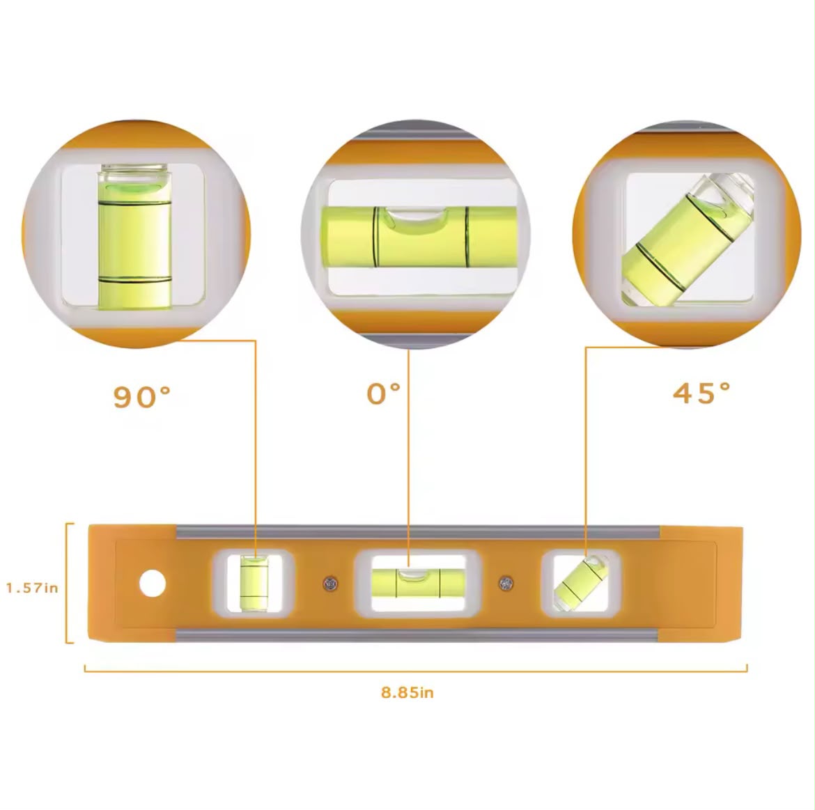 WEELEE 9 Inch Torpedo Level, Magnetic Box Level with 45°/90°/180° Bubbles, Shock Resistant Bubble Level Tool for Measuring